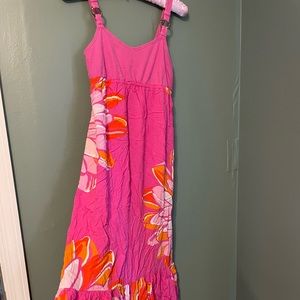 Vintage Route 66 Hawaiian Maxi Floral Pink Dress